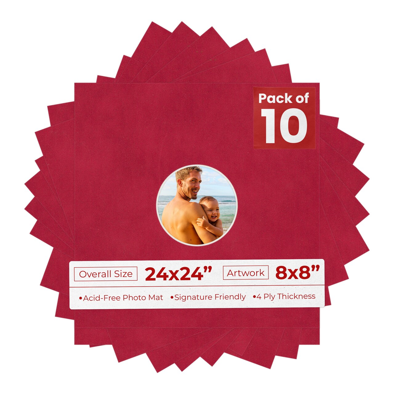 Red Suede Mat Board for 24x24 Frames - Circle Opening for 8x8 Photos